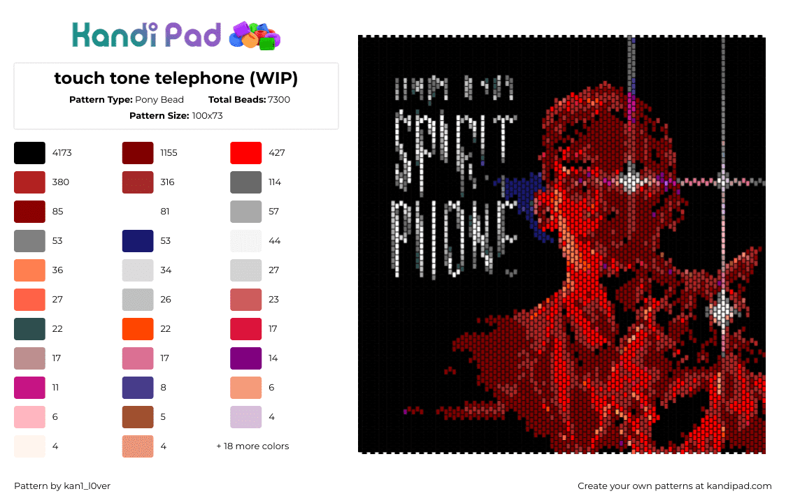 touch tone telephone (WIP) - Pony Bead Pattern by kan1_l0ver on Kandi Pad - spirit phone,lemon demon,touch-tone telephone,album,song,music,band,panel,black,red