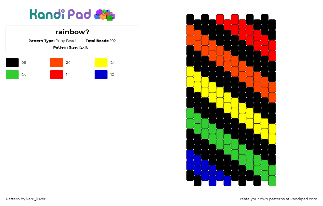 rainbow? - Pony Bead Pattern by kan1_l0ver on Kandi Pad - rainbow,diagonal stripes,radiant,burst of color,cheerful,classic