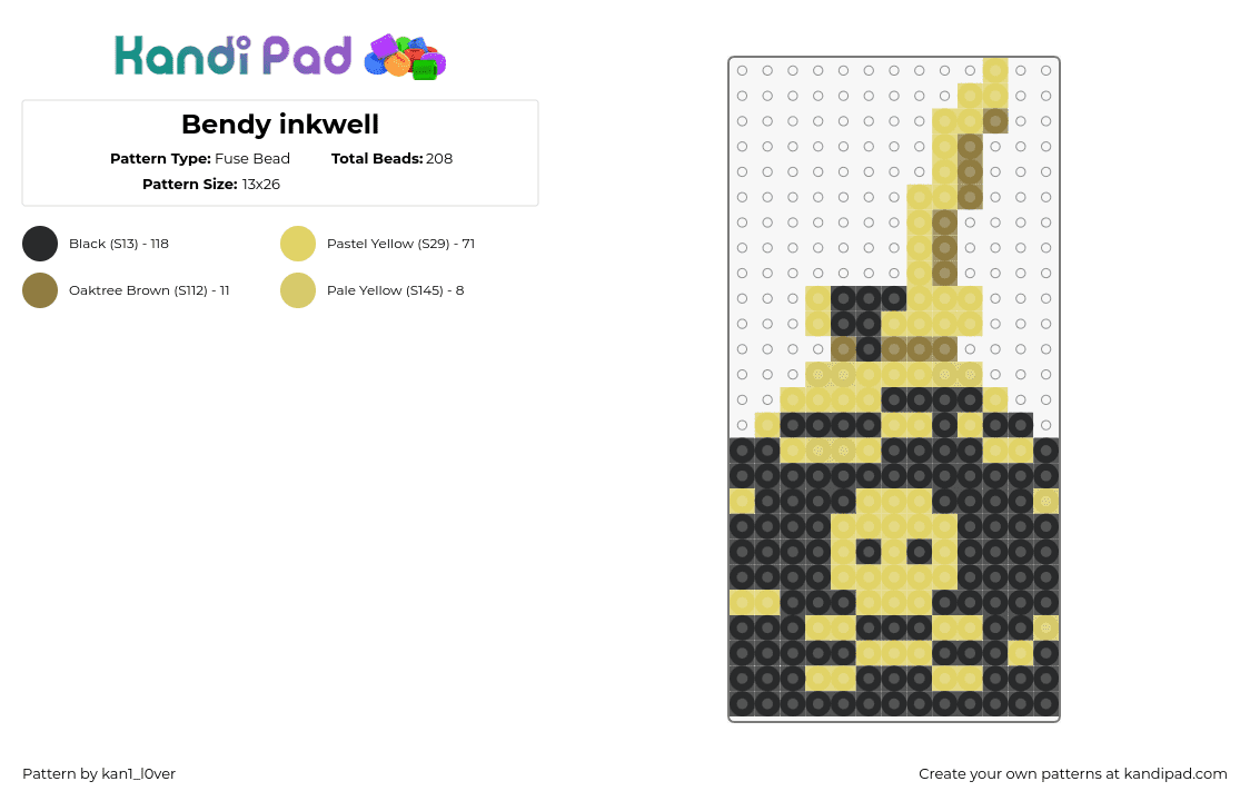 Bendy inkwell - Fuse Bead Pattern by kan1_l0ver on Kandi Pad - inkwell,bendy and the ink machine,skull,crossbones,spooky,video game,gold,black