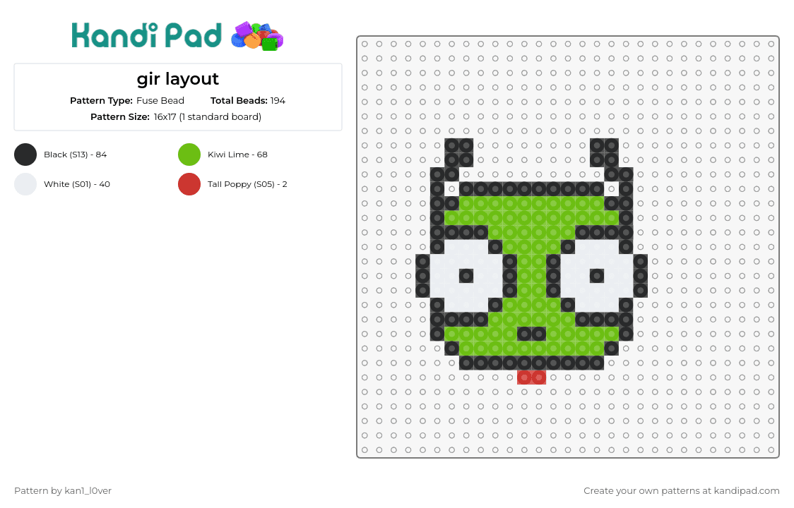 gir layout - Fuse Bead Pattern by kan1_l0ver on Kandi Pad - gir,invader zim,quirky,mischievous,iconic,green