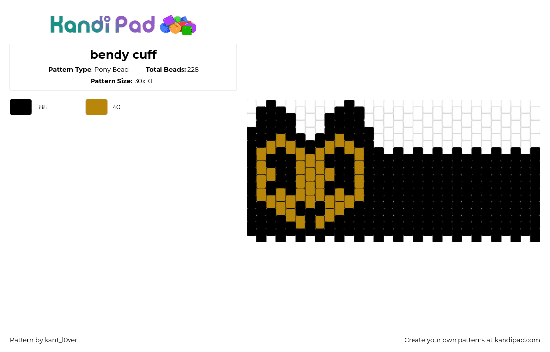 bendy cuff - Pony Bead Pattern by kan1_l0ver on Kandi Pad - bendy and the ink machine,spooky,video game,character,cuff,brown,black