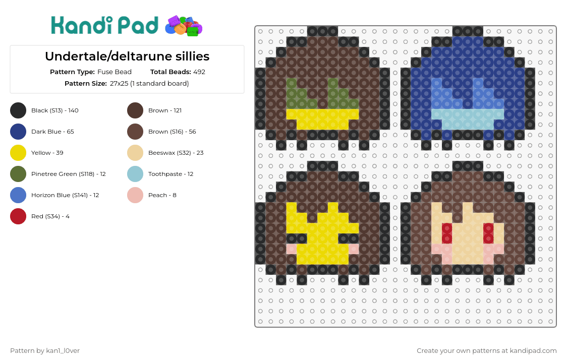 Undertale/deltarune sillies - Fuse Bead Pattern by kan1_l0ver on Kandi Pad - deltarune,undertale,characters,video game,chibi,brown,yellow,blue