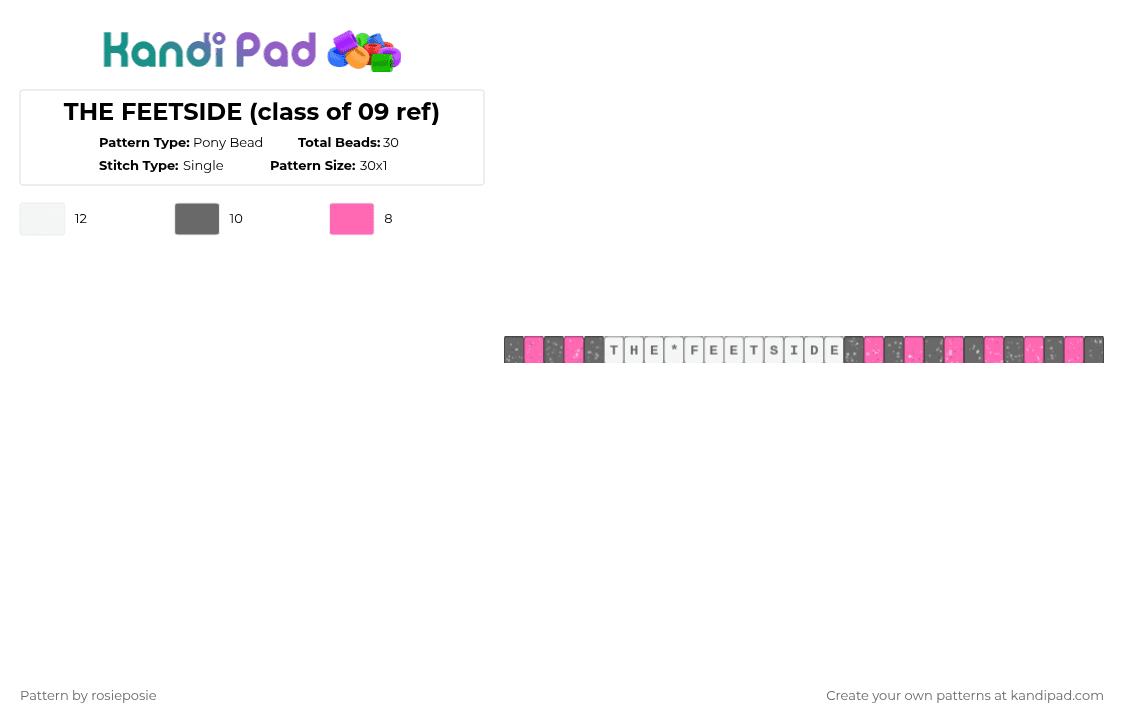 THE FEETSIDE (class of 09 ref) - Pony Bead Pattern by deleted_user_470483 on Kandi Pad - gray, pink