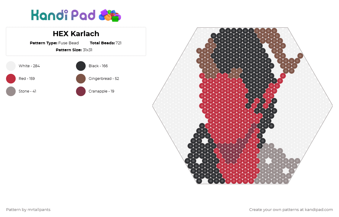HEX Karlach - Fuse Bead Pattern by mrtallpants on Kandi Pad - white,red,demon,bg3,karlach,video game,video games,hex,hexagon,baldurs gate