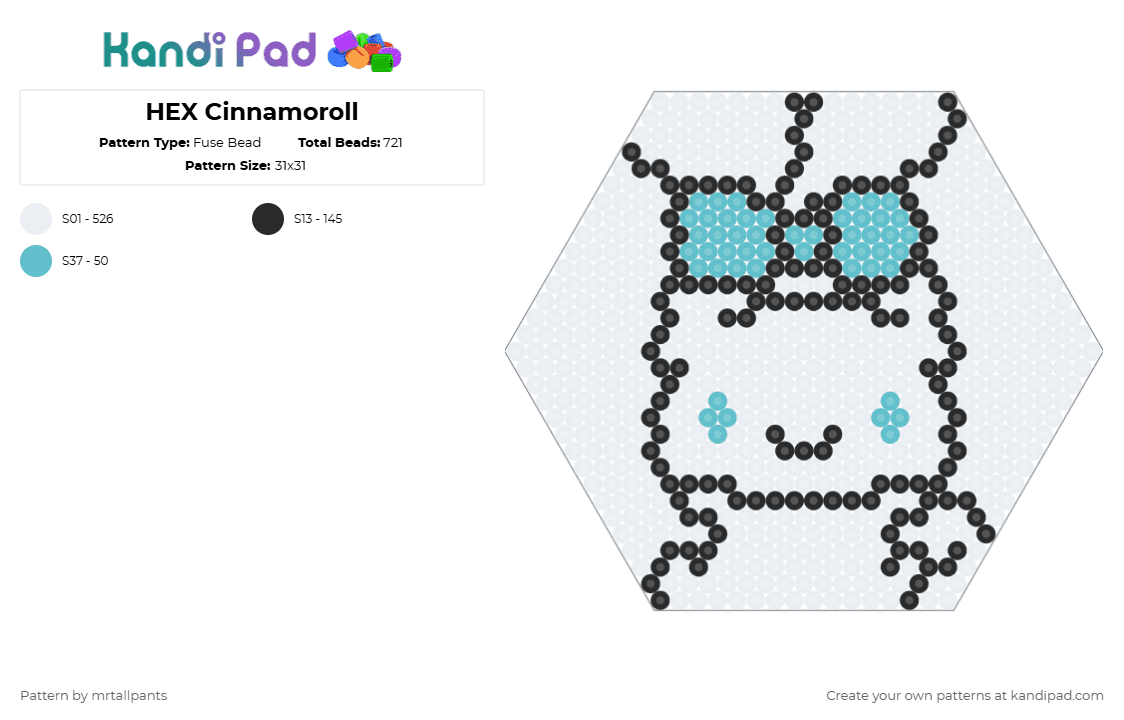 HEX Cinnamoroll - Fuse Bead Pattern by mrtallpants on Kandi Pad - white,cinnamon,cinnamoroll,sanrio,hello kitty,cute,animal,japanese