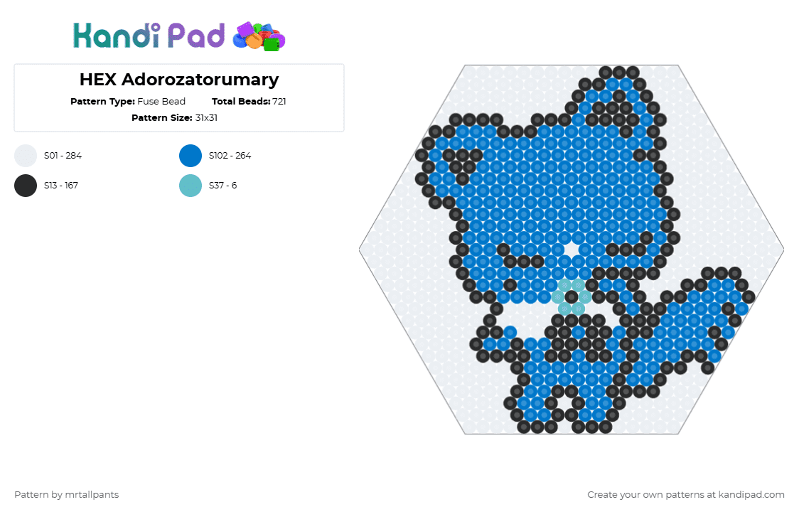 HEX Adorozatorumary - Fuse Bead Pattern by mrtallpants on Kandi Pad - blue,hello kitty,adorozatorumary,sanrio,cute,animal,hex,hexagon,cat