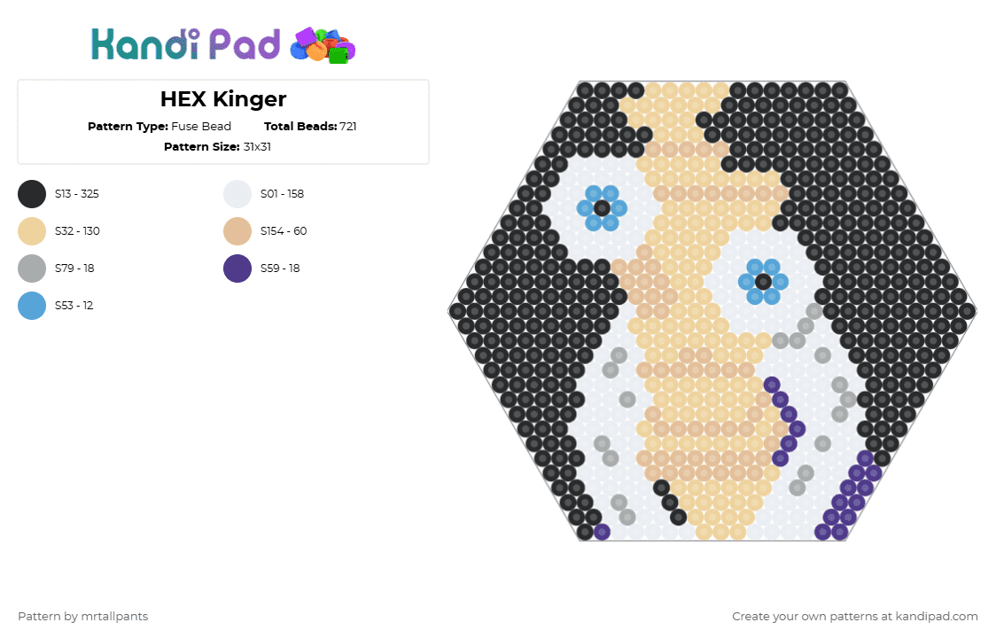 HEX Kinger - Fuse Bead Pattern by mrtallpants on Kandi Pad - beige,kinger,pomni,digital circus,amazing,silly,chess,hex,hexagon