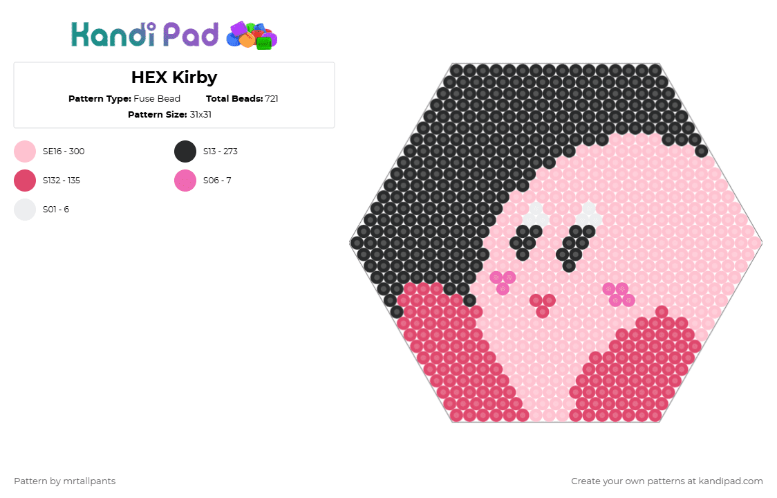 HEX Kirby - Fuse Bead Pattern by mrtallpants on Kandi Pad - pink,red