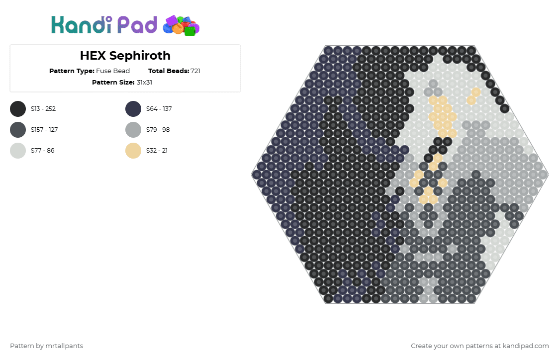HEX Sephiroth - Fuse Bead Pattern by mrtallpants on Kandi Pad - purple,final fantasy,sephiroth,villain,video game,video games,hex,hexagon,angel
