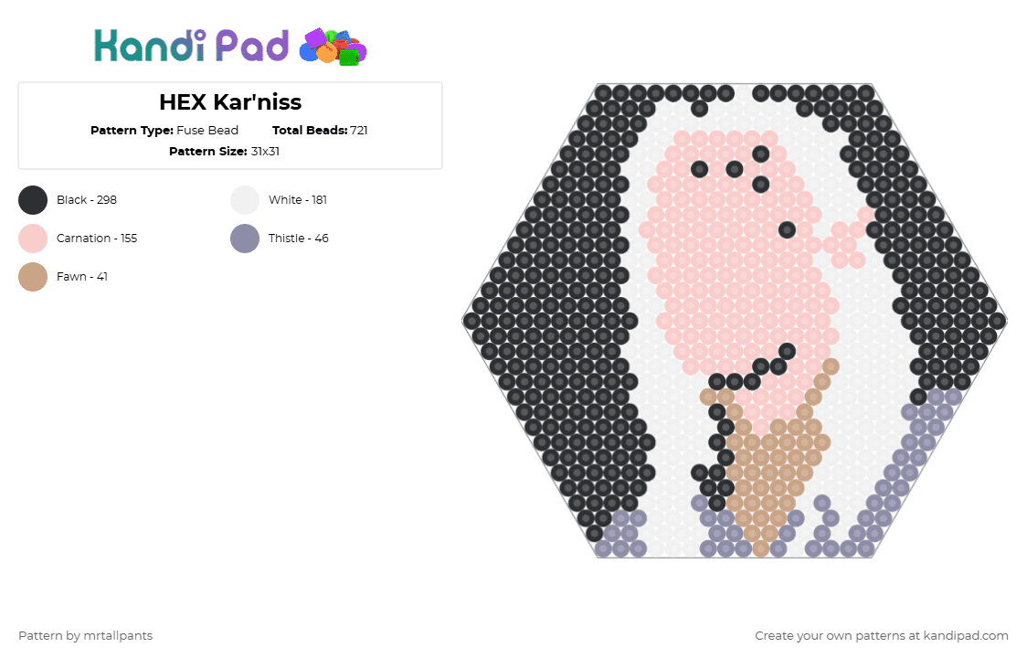 HEX Kar\'niss - Fuse Bead Pattern by mrtallpants on Kandi Pad - beige,baldur,hex,hexagon,video game,video games,portrait,spider,baldurs gate 3