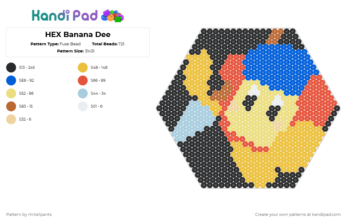 HEX Banana Dee - Fuse Bead Pattern by mrtallpants on Kandi Pad - red,yellow,blue,bandana dee,kirby,video game,video games,hex,hexagon,portrait