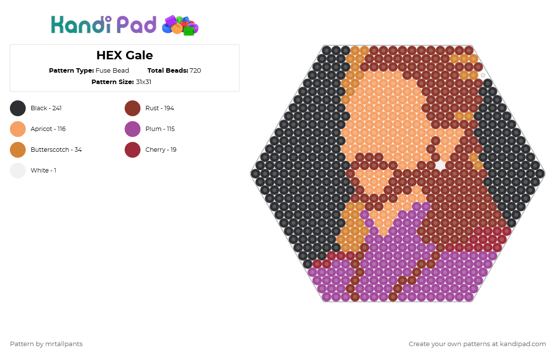 HEX Gale - Fuse Bead Pattern by mrtallpants on Kandi Pad - red,gale,bg3,baldurs gate 3,video game,video games,hex,hexagon,baldur