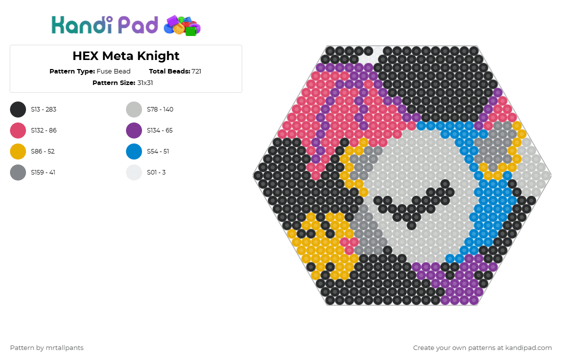 HEX Meta Knight - Fuse Bead Pattern by mrtallpants on Kandi Pad - beige,red