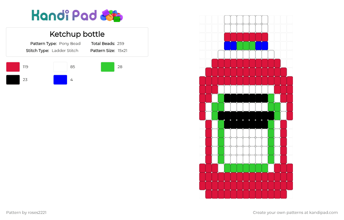 Ketchup bottle - Pony Bead Pattern by roses2221 on Kandi Pad - red
