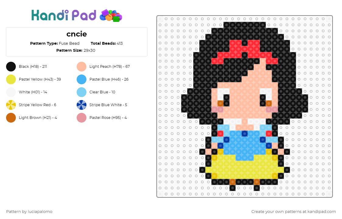 cncie - Fuse Bead Pattern by luciapalomo on Kandi Pad - black,yellow,light blue,beige