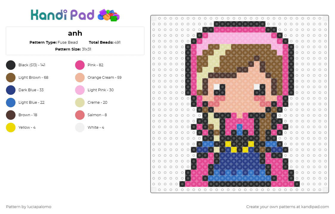 anh - Fuse Bead Pattern by luciapalomo on Kandi Pad - tan,pink,blue,beige