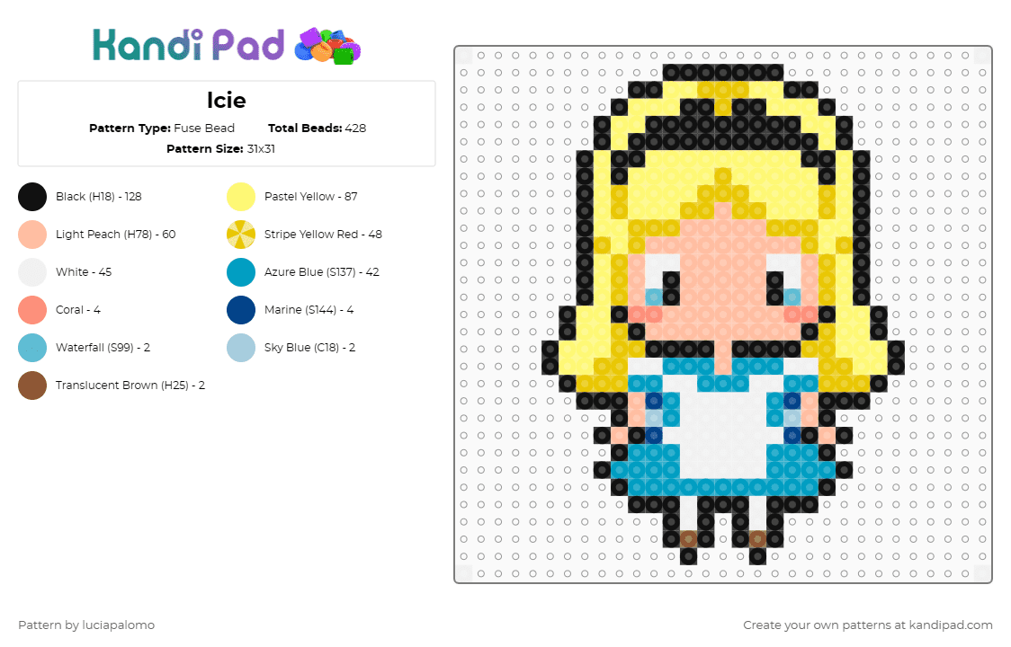 lcie - Fuse Bead Pattern by luciapalomo on Kandi Pad - light blue,beige,yellow