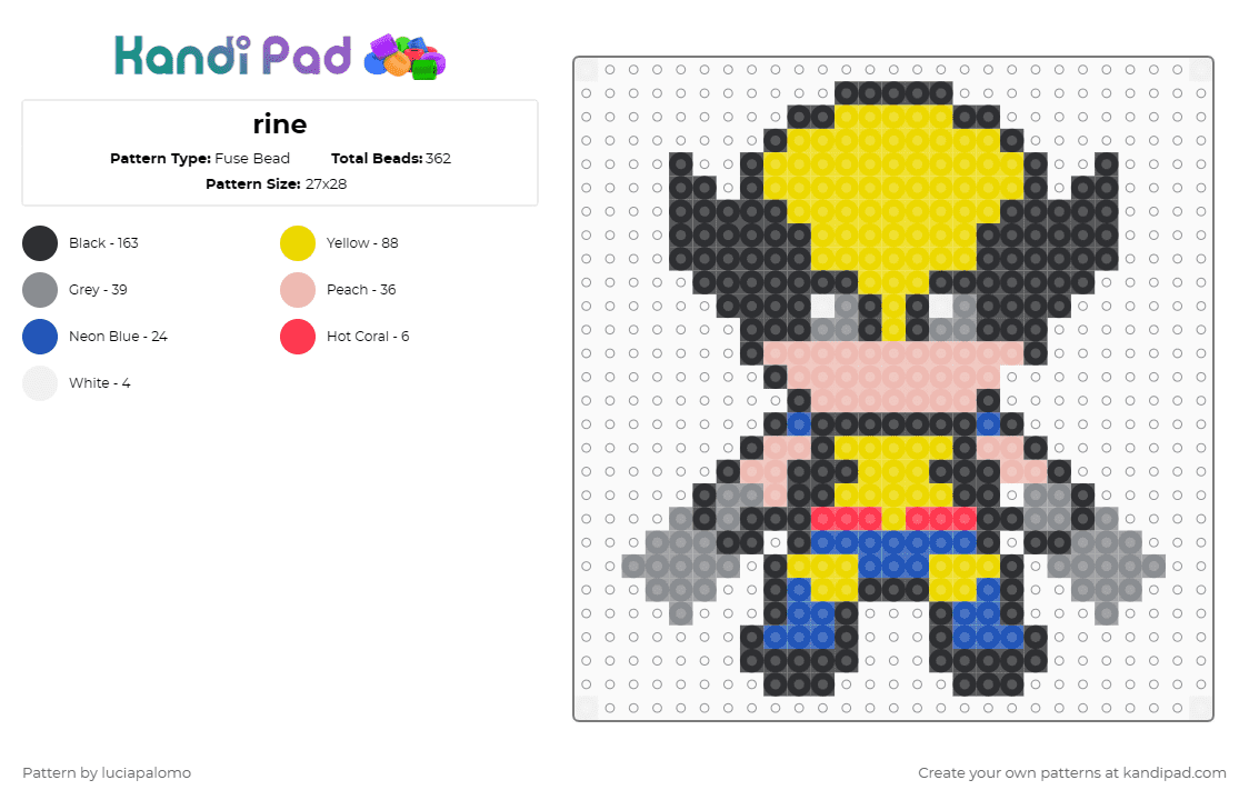 rine - Fuse Bead Pattern by luciapalomo on Kandi Pad - black,beige,gray,yellow