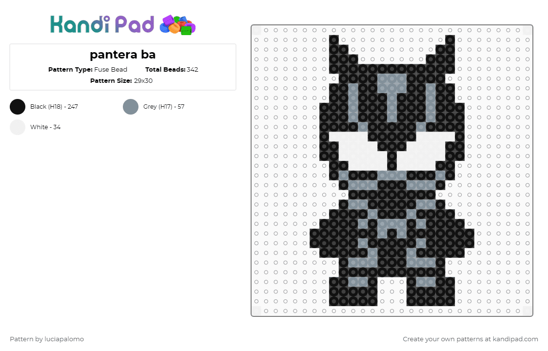 pantera ba - Fuse Bead Pattern by luciapalomo on Kandi Pad - black,white,gray