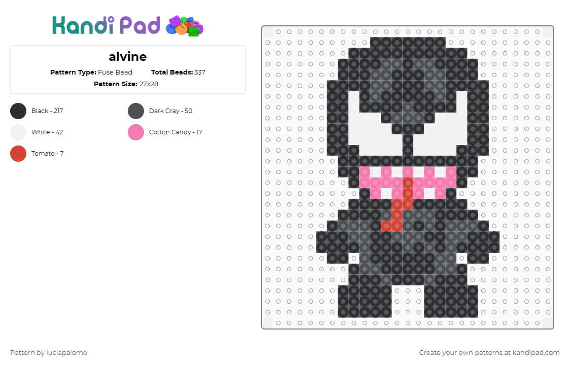 alvine - Fuse Bead Pattern by luciapalomo on Kandi Pad - black,gray