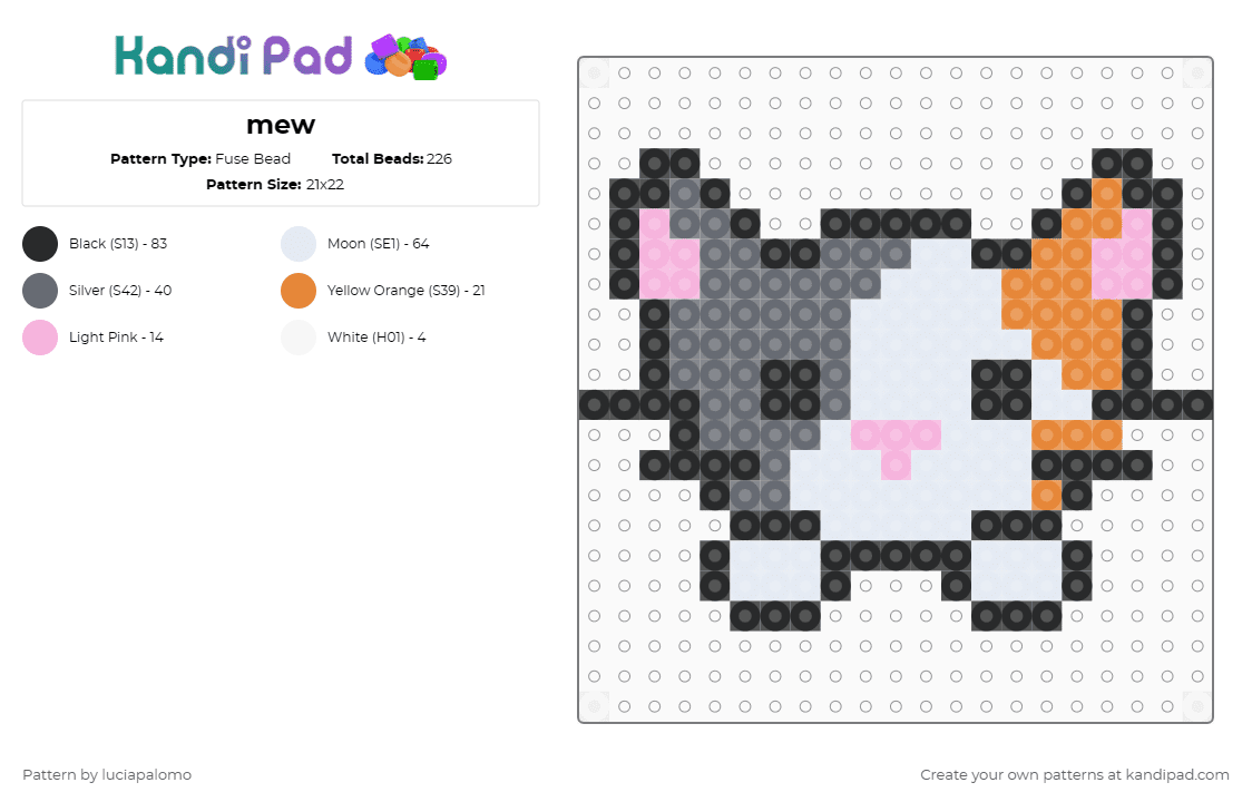 mew - Fuse Bead Pattern by luciapalomo on Kandi Pad - gray