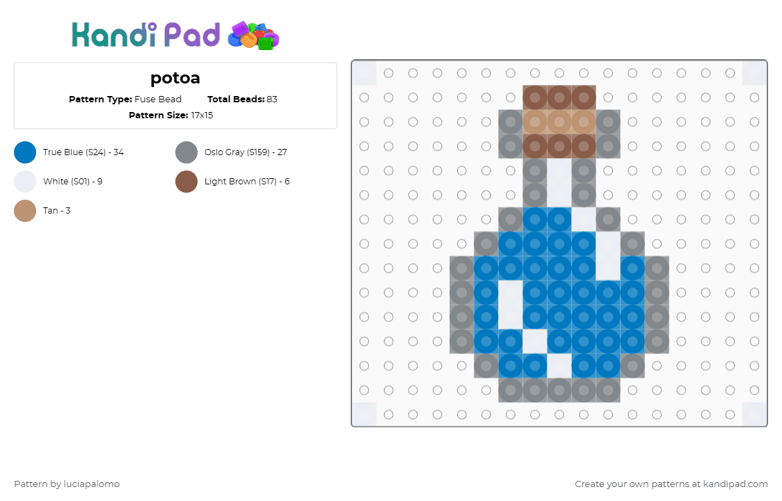 potoa - Fuse Bead Pattern by luciapalomo on Kandi Pad - gray,blue