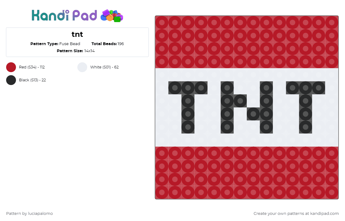 tnt - Fuse Bead Pattern by luciapalomo on Kandi Pad - red,white