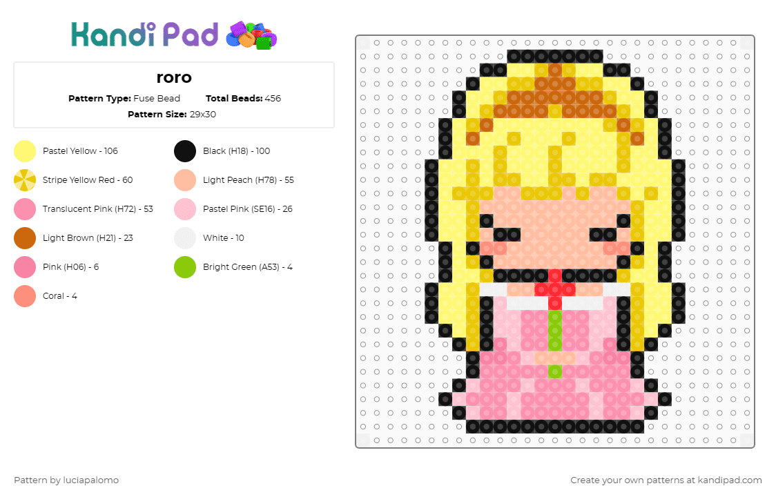 roro - Fuse Bead Pattern by luciapalomo on Kandi Pad - yellow,pink,beige