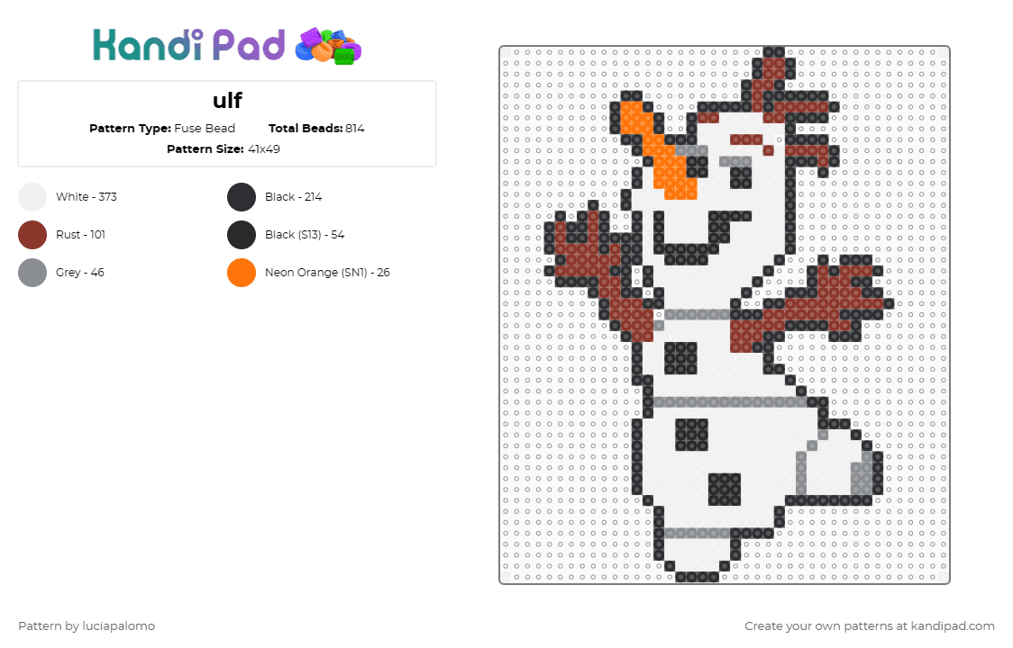 ulf - Fuse Bead Pattern by luciapalomo on Kandi Pad - olaf,frozen,character,disney,cartoon,white,red