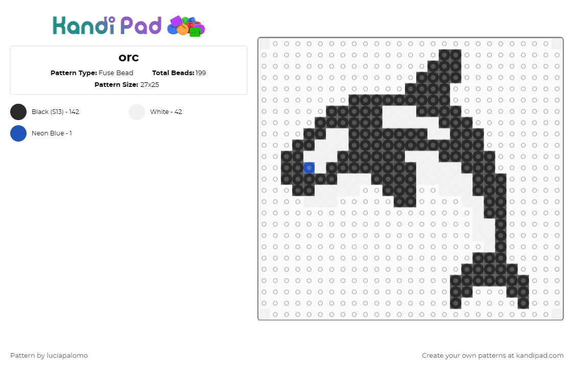orc - Fuse Bead Pattern by luciapalomo on Kandi Pad - black,white