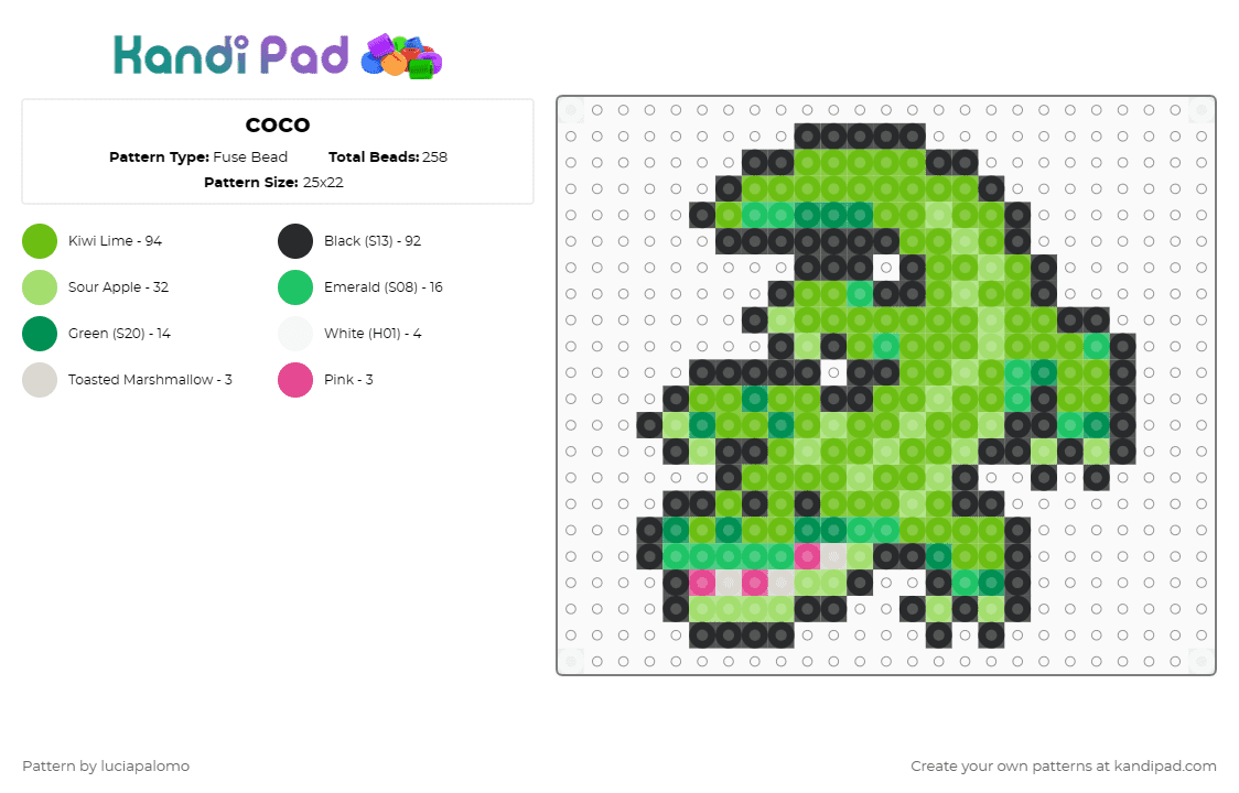 coco - Fuse Bead Pattern by luciapalomo on Kandi Pad - green