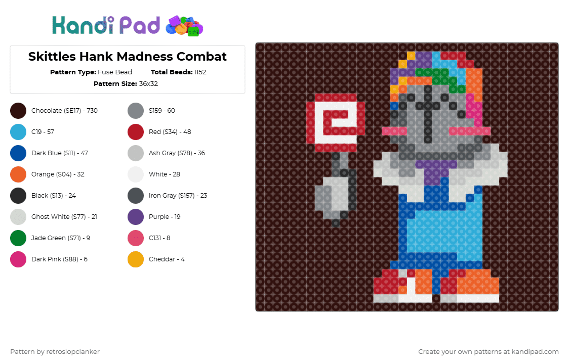 Skittles Hank Madness Combat - Fuse Bead Pattern by retroslopclanker on Kandi Pad - brown