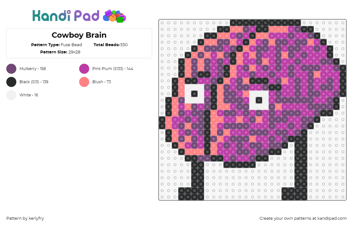 Cowboy Brain - Fuse Bead Pattern by kerlyfry on Kandi Pad - brain,eyes,character,purple,pink