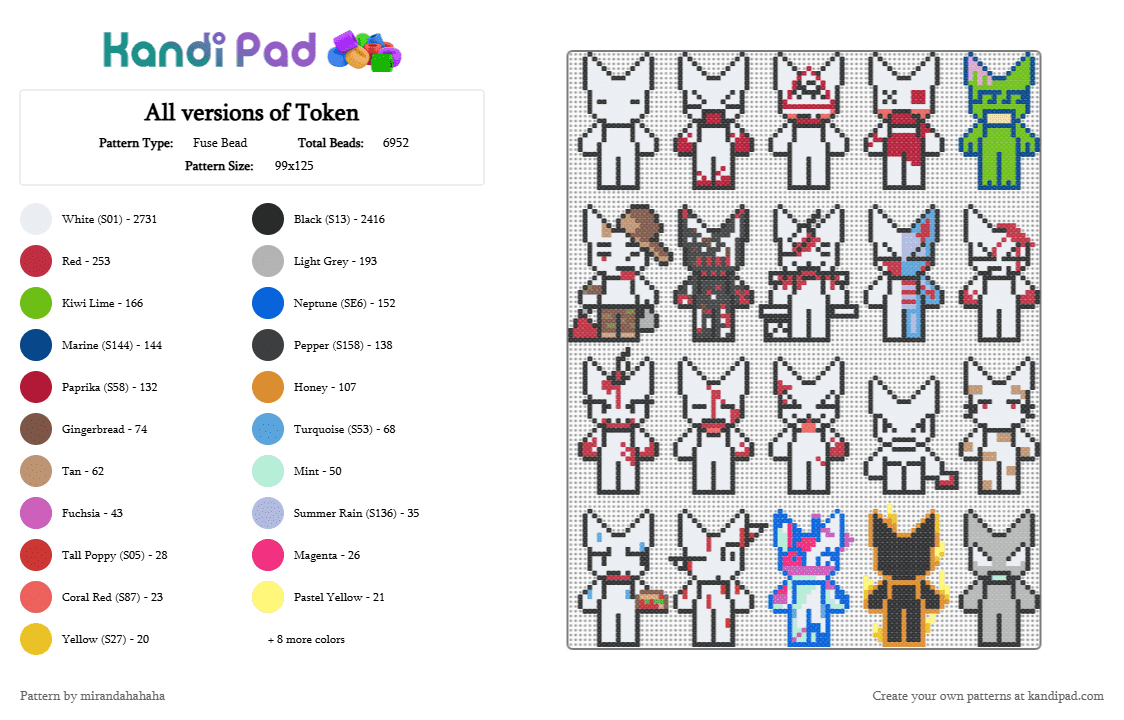 All versions of Token - Fuse Bead Pattern by mirandahahaha on Kandi Pad - black,white,red,blue,pink,light blue,colorful