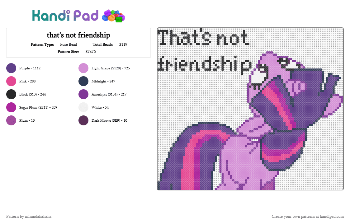 that\'s not friendship - Fuse Bead Pattern by mirandahahaha on Kandi Pad - pink,purple