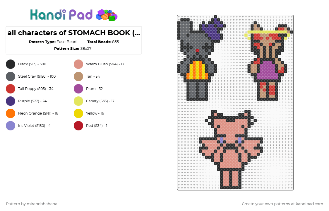 all characters of STOMACH BOOK (part 2) - Fuse Bead Pattern by mirandahahaha on Kandi Pad - black,gray,beige