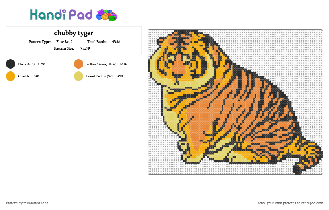 chubby tiger - Fuse Bead Pattern by mirandahahaha on Kandi Pad - orange