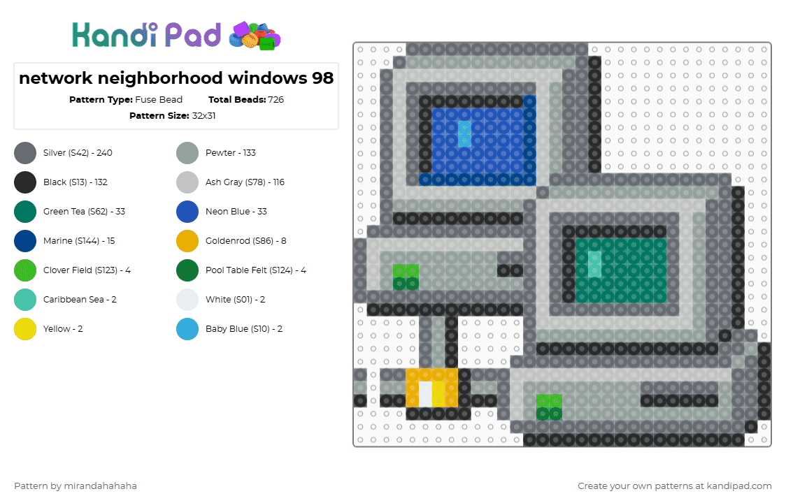 network neighborhood windows 98 - Fuse Bead Pattern by mirandahahaha on Kandi Pad - gray,beige