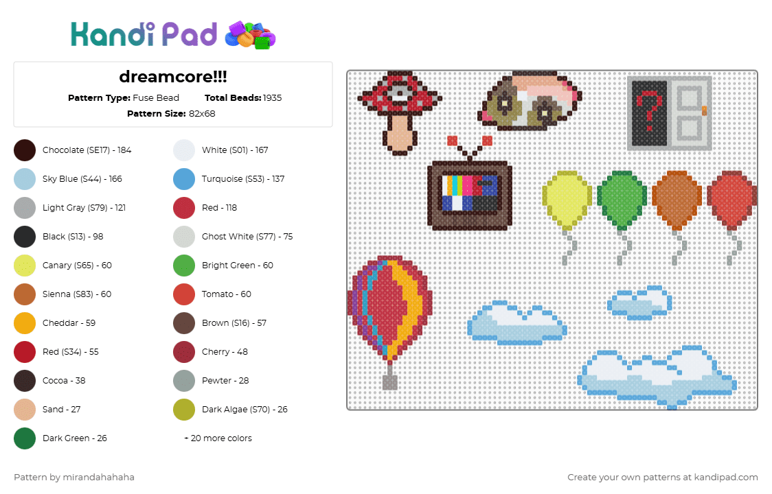 dreamcore!!! - Fuse Bead Pattern by mirandahahaha on Kandi Pad - brown,red,green,colorful