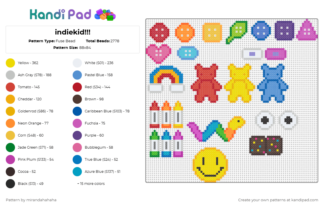 indiekid!!! - Fuse Bead Pattern by mirandahahaha on Kandi Pad - orange,blue,pink,colorful