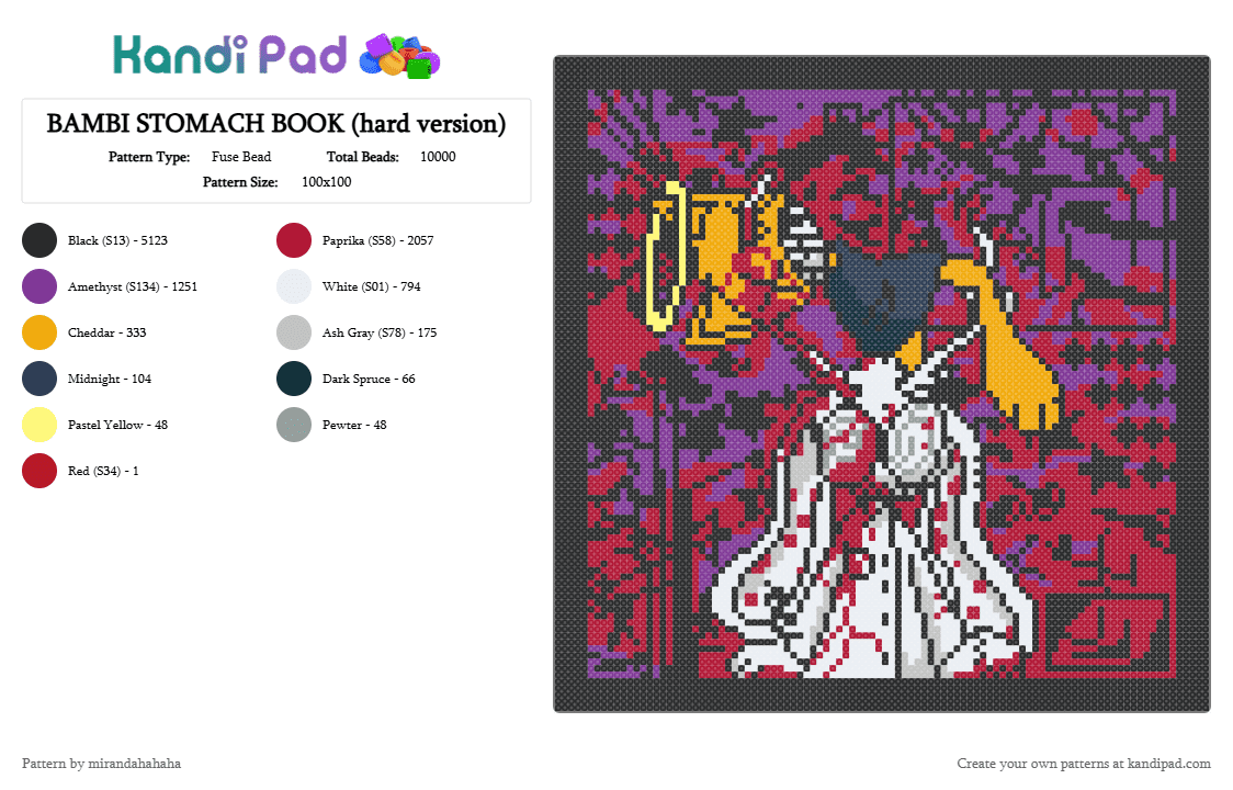 BAMBI STOMACH BOOK (hard version) - Fuse Bead Pattern by mirandahahaha on Kandi Pad - black,red,pink