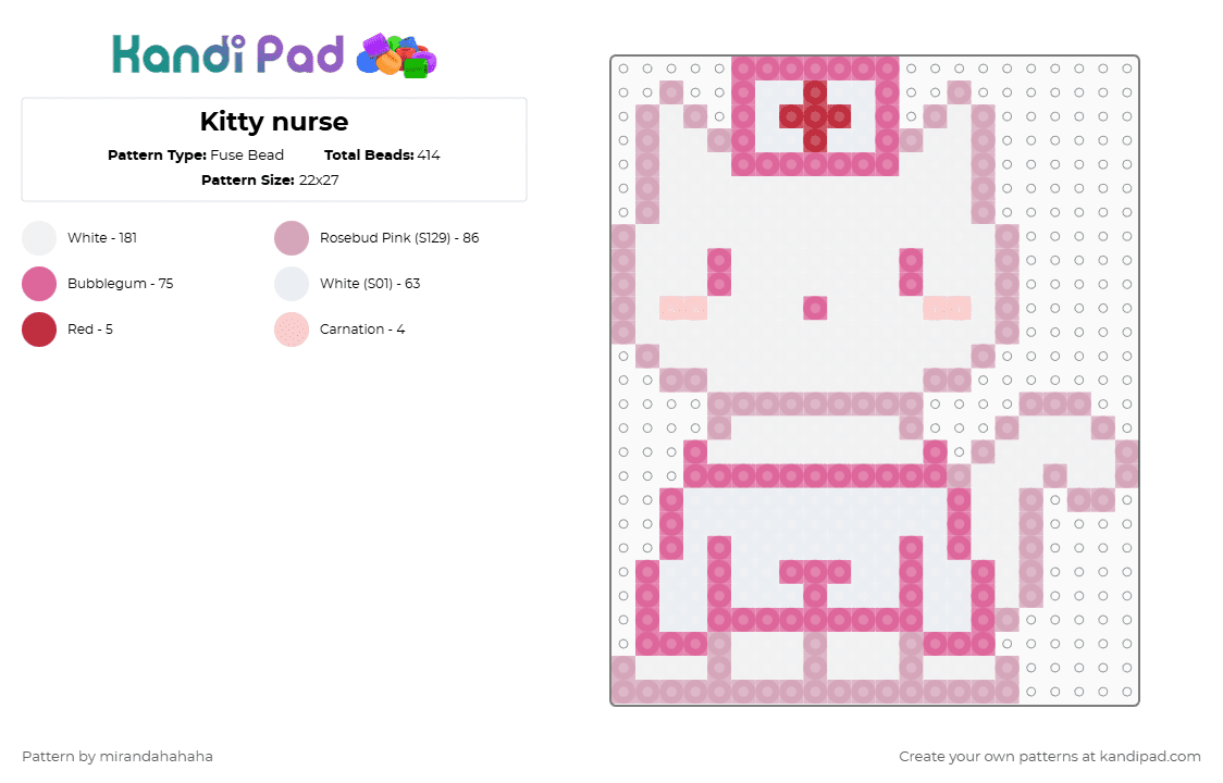 Kitty nurse - Fuse Bead Pattern by mirandahahaha on Kandi Pad - white,pink