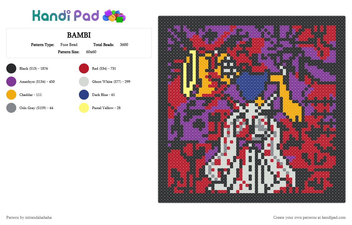 BAMBI STOMACH BOOK - Fuse Bead Pattern by mirandahahaha on Kandi Pad - black,pink,red