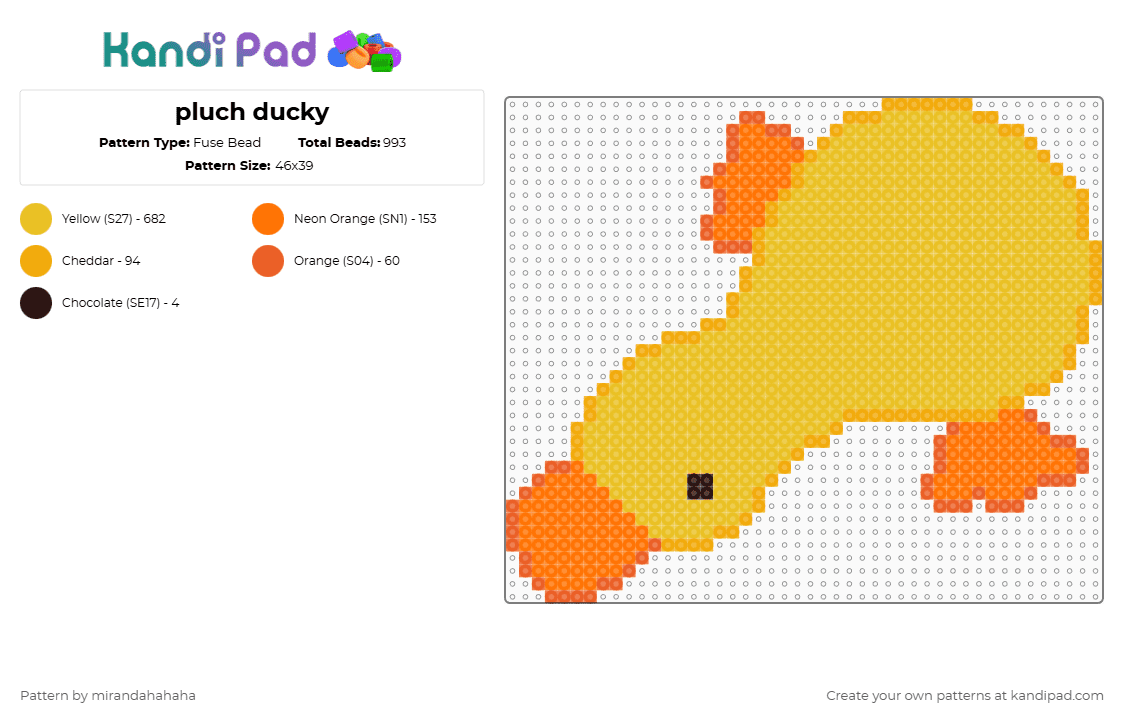 pluch ducky - Fuse Bead Pattern by mirandahahaha on Kandi Pad - yellow