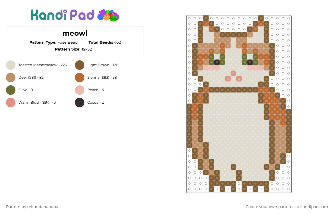 meowl - Fuse Bead Pattern by mirandahahaha on Kandi Pad - tan,beige