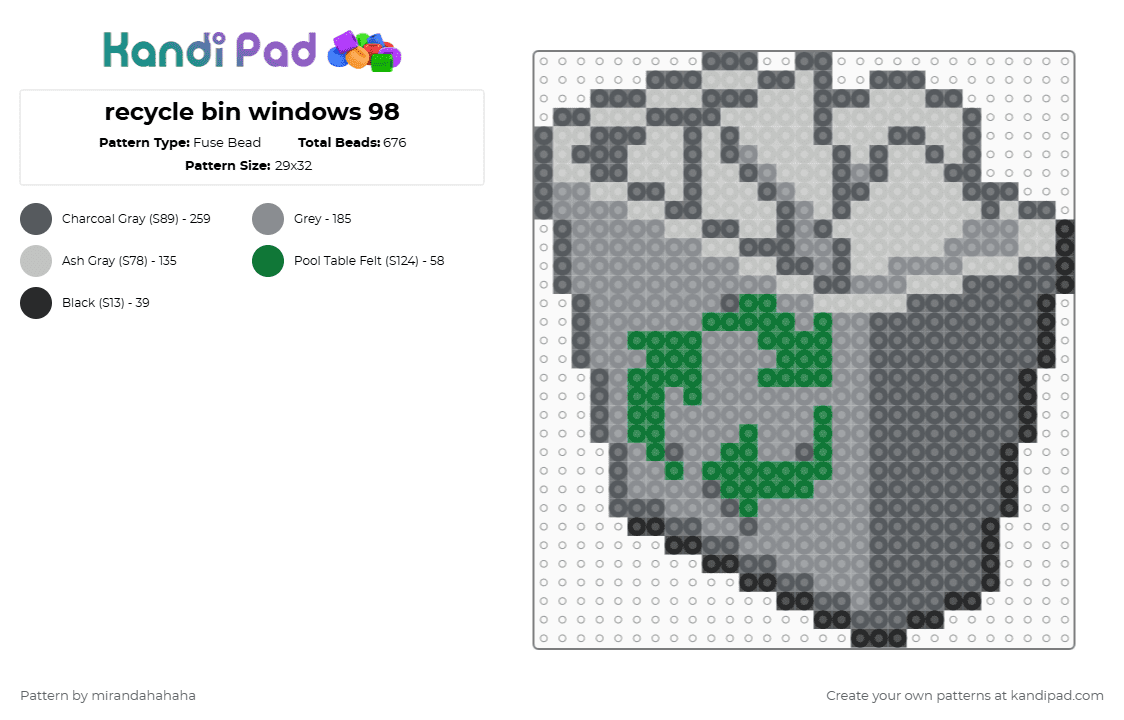 recycle bin windows 98 - Fuse Bead Pattern by mirandahahaha on Kandi Pad - gray