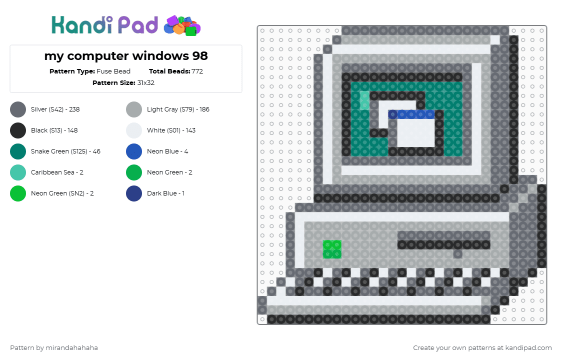 my computer windows 98 - Fuse Bead Pattern by mirandahahaha on Kandi Pad - gray