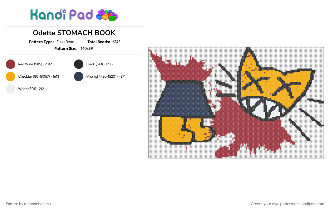 Odette STOMACH BOOK - Fuse Bead Pattern by mirandahahaha on Kandi Pad - orange, red