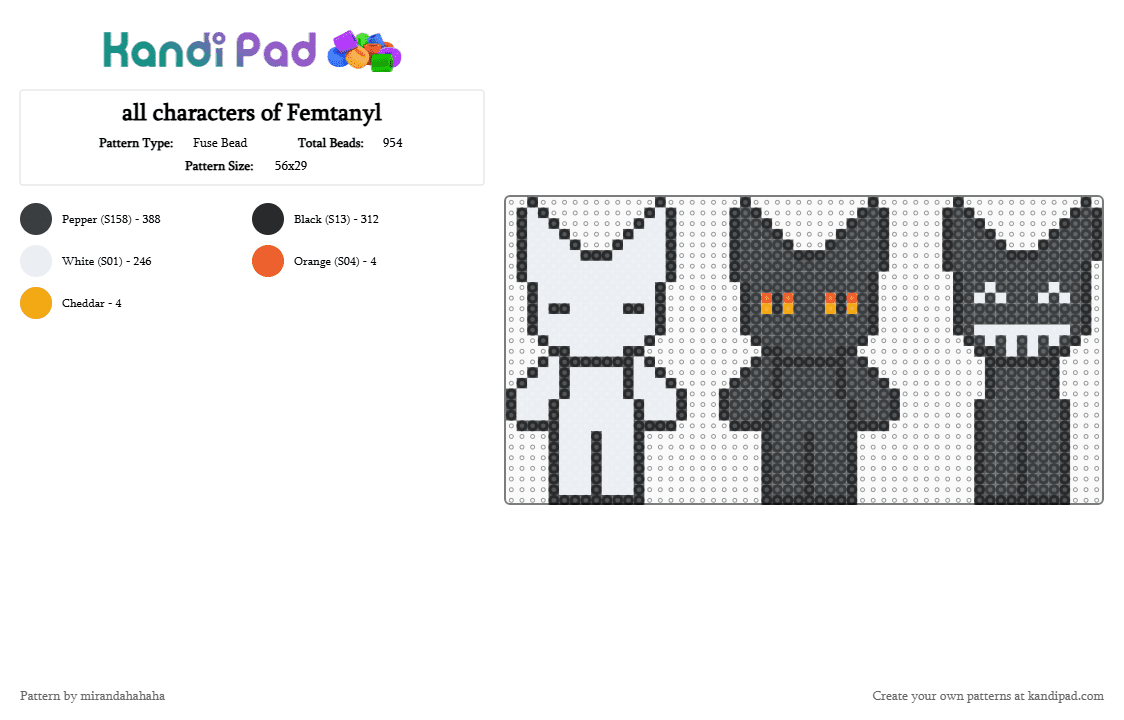all characters of Femtanyl - Fuse Bead Pattern by mirandahahaha on Kandi Pad - black,white