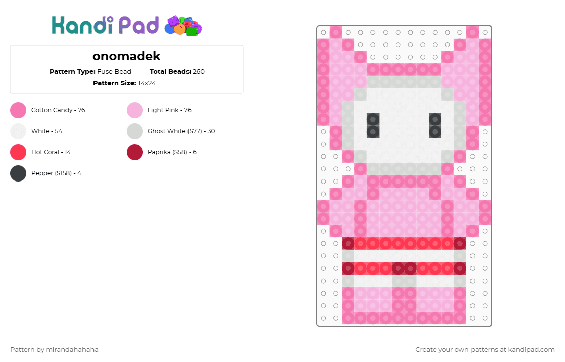 onomadek - Fuse Bead Pattern by mirandahahaha on Kandi Pad - pink